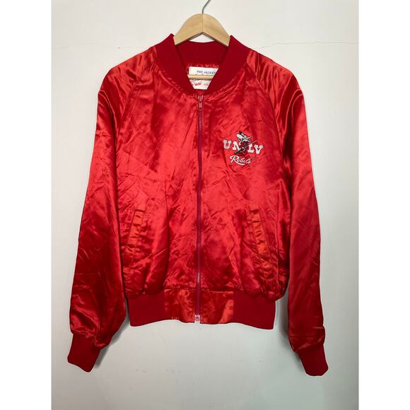Vintage UNLV Runnin’ Rebels Red Satin Bomber Jacket Size M - Picture 1 of 8